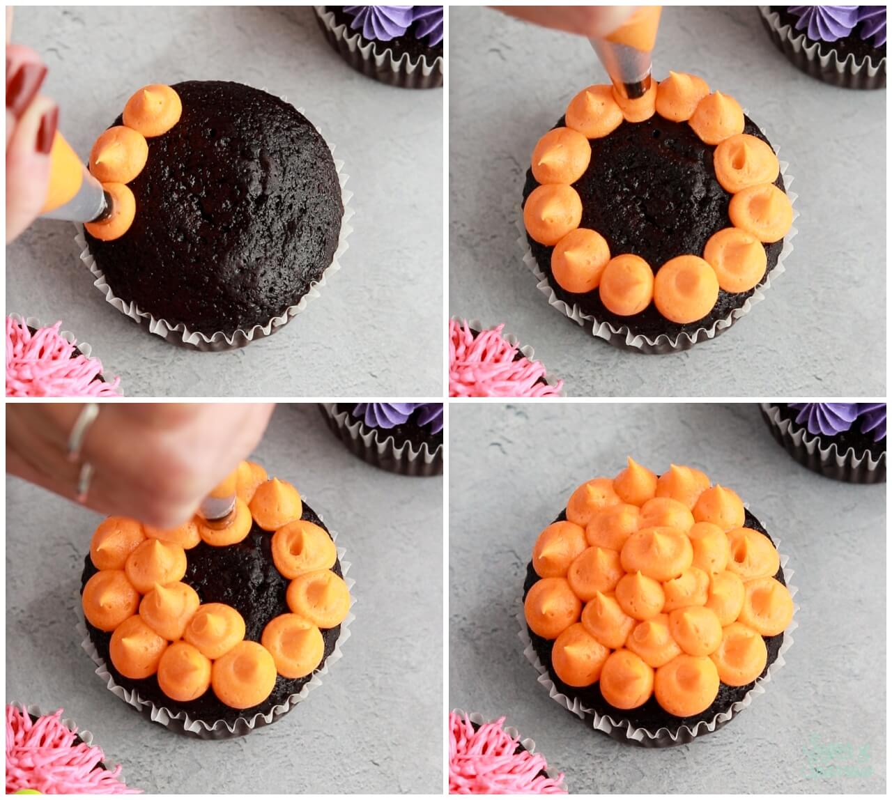 Piping dots on cupcake with Wilton 12